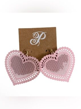 Plunder Pink Metal Heart Cutout Dangle Earrings NWT